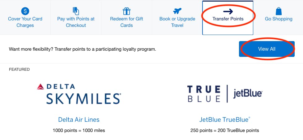 Navigate to Transfer Points → View All